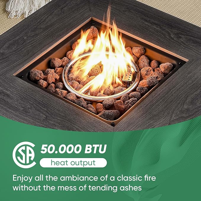 5 Pieces Patio Wicker Furniture Set - 4 Outdoor Swivel Rocker Glider Chairs with Propane Fire Pit Table, Patio Conversation Set Grey Cushion Perfect for Casual Gathering