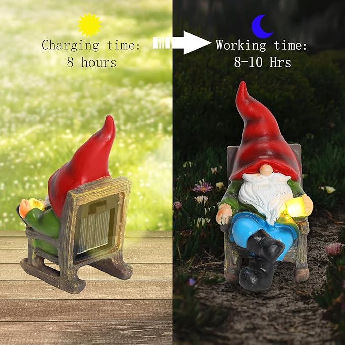 Garden Gnome Statue Solar Light Miniature Gnome Outdoor Decor Gnome Figurine for Outdoor Indoor Home Lawn Yard Balcony Porch Patio Housewarming Gift for Women Mom Grandma 3.54"x2.36"x4.72"