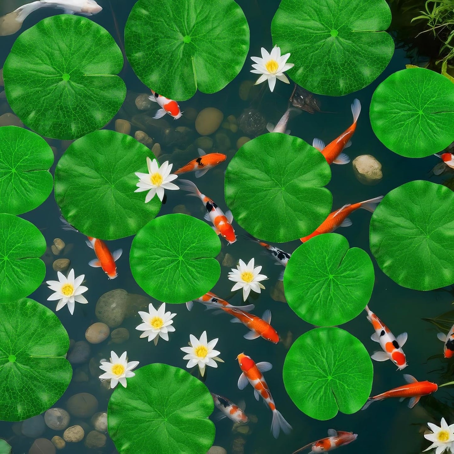 14PCS Artificial Fake Lily Pads, Realistic Water Floating Fake Lilying Pad for Pond, Artificial Floating Foam Lotus Leaves for Koi Fish, Water Lilys Pads Foliage Pond Decor for Pool (3 Size)