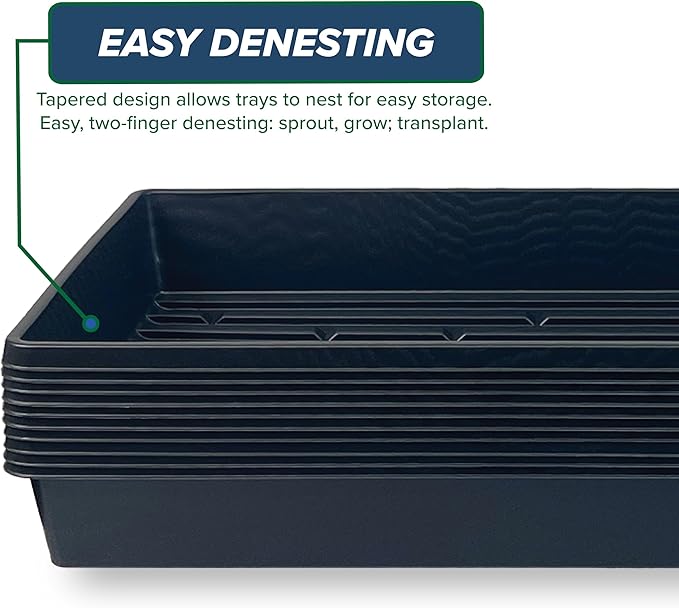 10 Plant Growing Trays (No Drain Holes) - 20" x 10" - Perfect Garden Seed Starter Grow Trays: for Seedlings, Indoor Gardening, Growing Microgreens, Wheatgrass & More - Soil or Hydroponic