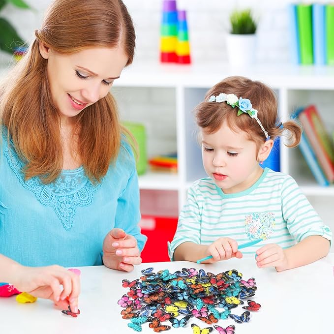 80pcs Micro Resin Butterflies, 1.6Inch Colourful Miniature Tiny Butterflies Crafts Mini Resin Butterflies for Decoration Doll House Decor Dream Garden Fairy Toys Landscape Miniature Things