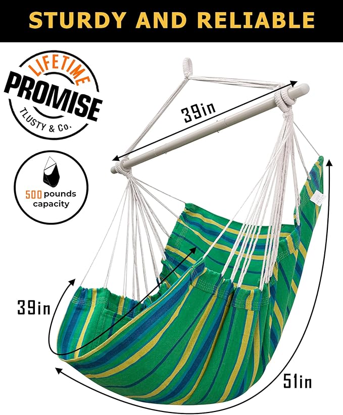 ADVOKAIR Hammock Chair Swing (500 lbs Max) - Hanging Hammock Chair Rope Swing Indoor for Bedroom, Outdoor, Patio, Bedroom, Porch, Deck - Sturdy Steel Bar with Anti-Slip Safety Rings