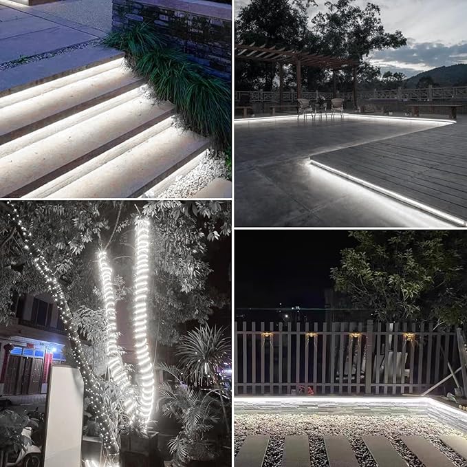AIMENGTE Outdoor LED Strip Lights Waterproof, AC 110V, 1200LEDs, 6500k LED Rope Bright Lights for Garden, Patio, Indoor Under Cabinet Home Christmas Decoration(32.8ft, Cool White)