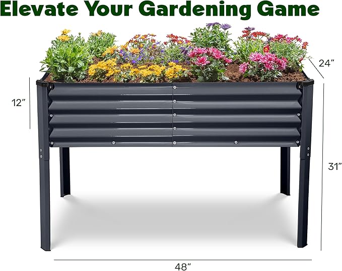 Galvanized Raised Garden Beds Outdoor with Legs // 48×24×31in Elevated Planter Box for Vegetables, Flowers (Gray) // Large Metal Garden Bed for Backyard Patio Gardening