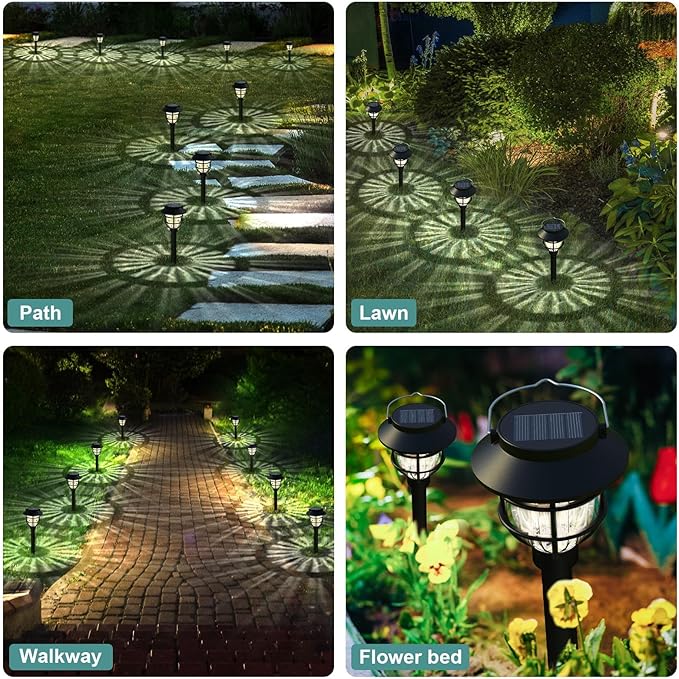 6 Pack Solar Pathway Lights Outdoor - Bright Solar Powered Garden Lights with Warm White LED, Auto On/Off Waterproof Path Lights Decorative, Landscape Lighting for Yard Patio Walkway Driveway