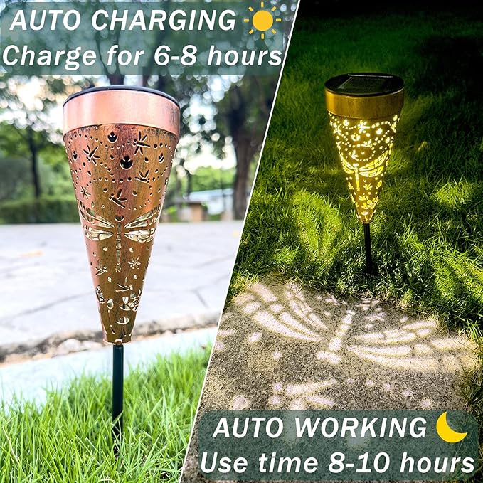 6-Pack Dragonfly Outdoor Decor Solar Pathway Lights, Metal Landscape Lighting for Garden, Lawn, Yard, Patio, Backyard, Pathway, Walkway – gifts for Mother, Women, Men, Grandmother, Grandfather