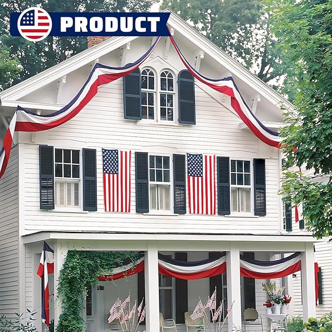American USA Pleated Fan Flag, 2x4 Feet USA Bunting Decoration Flags Embroidered Patriotic Stars & Sewn Stripes Canvas Header Brass Grommets. (3x5Ft American Flag)