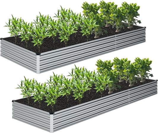 Galvanized Raised Garden Bed,2 Pcs 12×4×1FT Metal Planting Box for Outdoor Vegetable, Herb,Planter Gardening (Silver)