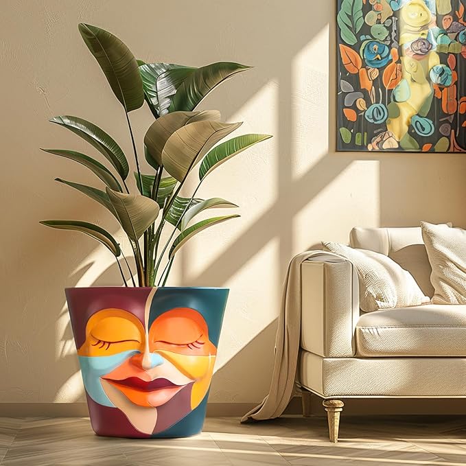 GUGUGO 10 Inch Abstract Head Planter Pots, Unique Face Plant Pot with Drainage, Funny Flower Pots for Indoor Plants, Eclectic Home Decor Aesthetic
