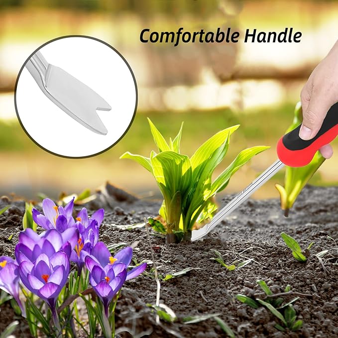 Garden Hook Weed Puller Tool Gardening Hand Cultivator Hand Tiller with Ergonomic Handle, Stainless Steel Weed Tool for Yard, Lawn & Garden