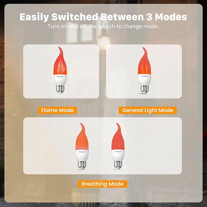 Hompavo Upgraded LED Flame Light Bulbs, 3 Modes Flickering Light Bulbs, E26 Chandelier Base Candle Fire Light Bulb for Halloween Christmas Party Porch Indoor & Outdoor Home Decoration - 6 Pack Red