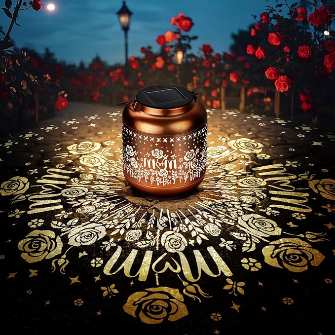 Gifts for Mothers Day Mom Women Grandma Solar Lantern Outdoor Waterproof Rose Flowers Garden Decor Hanging Solar Lights Yard Decorations Outdoor, Birthday Gifts for Mom, Backyard, Patio, Porch