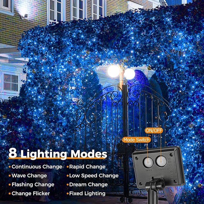 4 Pack Solar String Lights for Outside - 320LED 132FT Solar Fairy Lights Outdoor Waterproof 8 Modes, Copper Wire Solar Powered Twinkle Lights for Tree Garden Christmas Wedding Party Decor, Blue