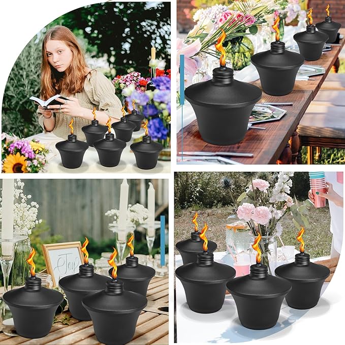 6-Pack Citronella Tabletop Torches, 14.5 oz Table Top Torches for Outdoor, Metal Oil Burner Candles, Garden Torches with Fiberglass Wick for Yard, Patio, Deck, Garden, Party, Landscape