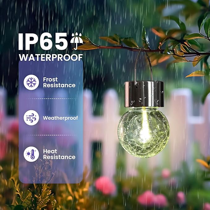 Hanging Solar Lights Outdoor,New Upgraded Moving Led Beads,Solar Powered Waterproof Lighting,4 Pack Hanging Globe Solar Lights for Garden Yard Patio Fence Christmas Decoration (Warm White)