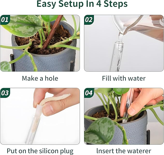 6.4 oz Medium Plant Self Watering Globes, Light Iridescent Glass Water Bulbs for Indoor Plants, Vacation Watering System, Self-Watering Stakes, Automatic Plant Waterer, 4 Pack