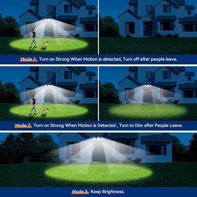 65W LED Flood Lights Outdoor, 6500LM, Waterproof, 6500K Motion Sensor Flood Lights Outdoor with Adjustable 3 Head Detected Floodlight for Outside Entryway Garage, Yard, Porch