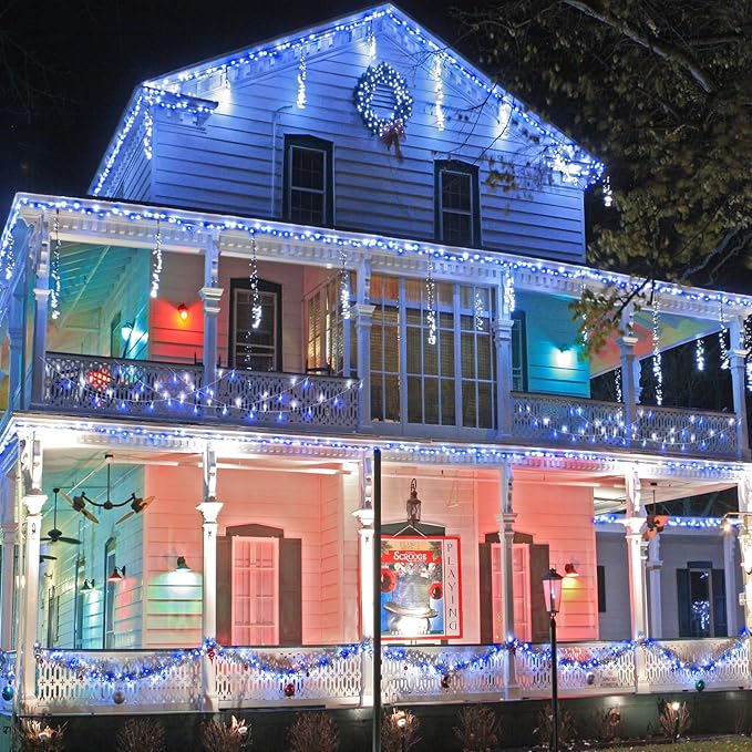 300 LED Christmas Lights Outdoor - 99ft Extra Long Christmas String Lights 8 Modes Plug in Waterproof Fairy Lights with Timer Memory for Indoor Outside Bedroom Home Party Decoration, Blue&White