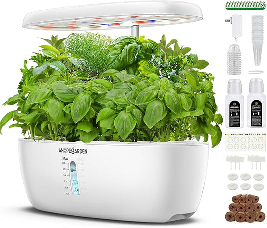 Ahopegarden Indoor Garden Hydroponics Growing System: 12 Pods Plant Germination Kit Herb Garden Kit Growth Lamp Countertop with LED Grow Light Hydrophonic Planter Grower Harvest Vegetable Lettuce
