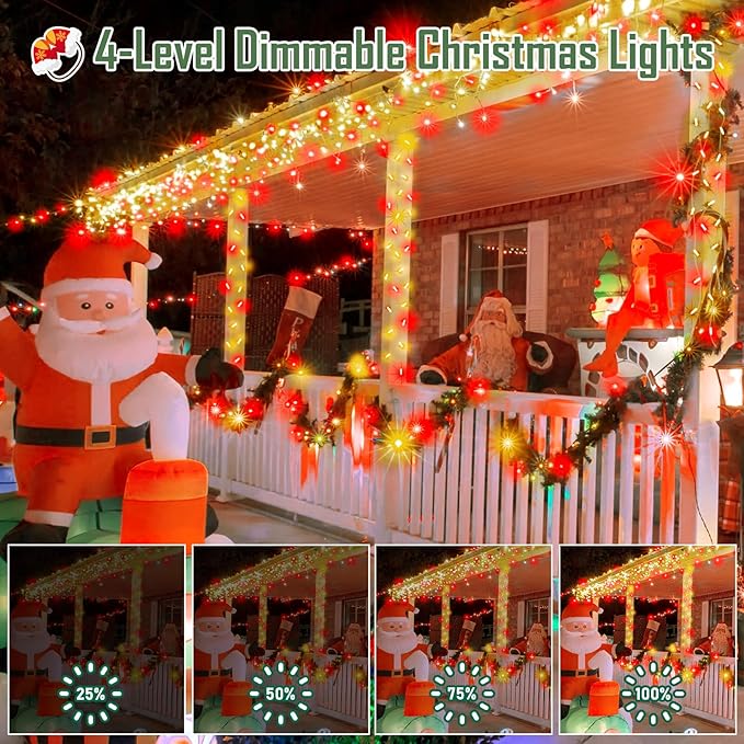 Heceltt 1140 LED 449 FT String Lights Outdoor, 8 Modes Christmas Lights Plug in, IP44 Waterproof Led String Lights with Timer and Memory for Xmas Yard Party Decorations (Red and Warm White)