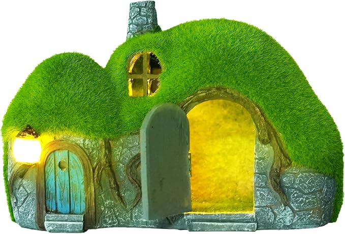 Garden Statues Outdoor Decor - Fairy House with Waterproof Solar Lights Resin Figurines for Yard Lawn Porch Outside Ornament or Garden Gift