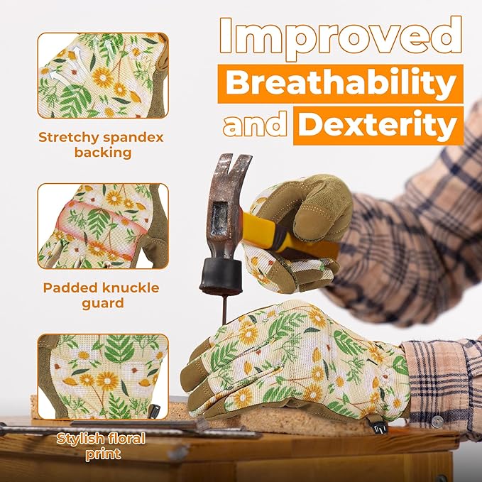 HANDLANDY Women Safety Work Gloves Utility Touch Screen Working Grip Glove for Yardwork Gardening Breathable Mechanic Gloves