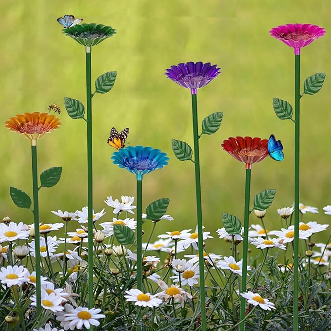 6 Pack Bee Watering Station, Bee Bath for Garden Metal Bee Water Feeder with Flower Design, Colorful Butterfly Bee Bath Bowl for Outdoor Garden Yard Decor