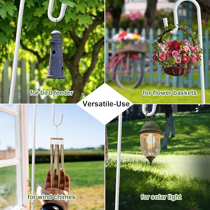 Hummingbird Feeder Stand Pole -30 inch Shepherds Hooks for Outdoor Garden Decor, 5 Prong Bird Feeder Pole for Hanging Birdfeeders,Plant,String Light - Heavy Duty Wind Chime Stand,Shepards Hook-White