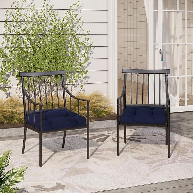 Aoodor 19" x 19" x 5" Tufted Outdoor Chair Cushions, Water Resistant & Fade Resistant Polyester Dining Chair Pads with 2 Straps for Patio Furniture, Set of 4