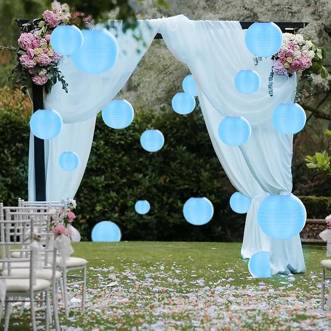 10 Pack Outdoor Silk Lanterns Decorative, 10inch Waterprooof Outside Indoor Chinese Hanging Round Lanterns for Weddings, Birthdays, Parties Decoration(Blue)