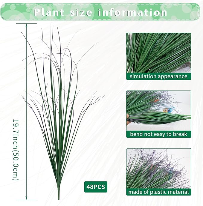 48Pcs Artificial Grass Plants, Faux Shrubs Wheat Grass, Artificial Tall Grass Fake Plants for Outdoor Decor,Artificial Greenery Stems Weed for Room Indoor Home Decor（Green Purple Tail）