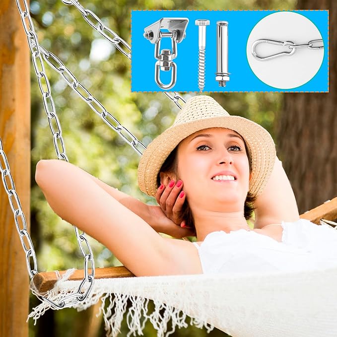 2 Set Hammock Hanging with Swing Chain 1200 LB Capacity Heavy Duty Swing Hangers 360° Swivel Hammock Hanger Kit for Hanging Hammock Chair Tree Yoga