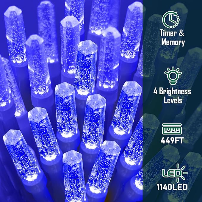 Heceltt 1140 LED 449 FT String Lights Outdoor, 8 Modes Easter Lights Plug in, IP44 Waterproof Led String Lights with Timer and Memory for Yard Party Garden Wedding Decorations (Blue)