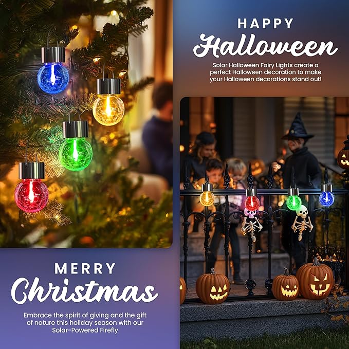 Hanging Solar Lights Outdoor,New Upgraded Moving Led Beads,Solar Powered Waterproof Lighting,8 Pack Hanging Globe Solar Lights for Garden Yard Fence Christmas Decoration (Multiple Colors)