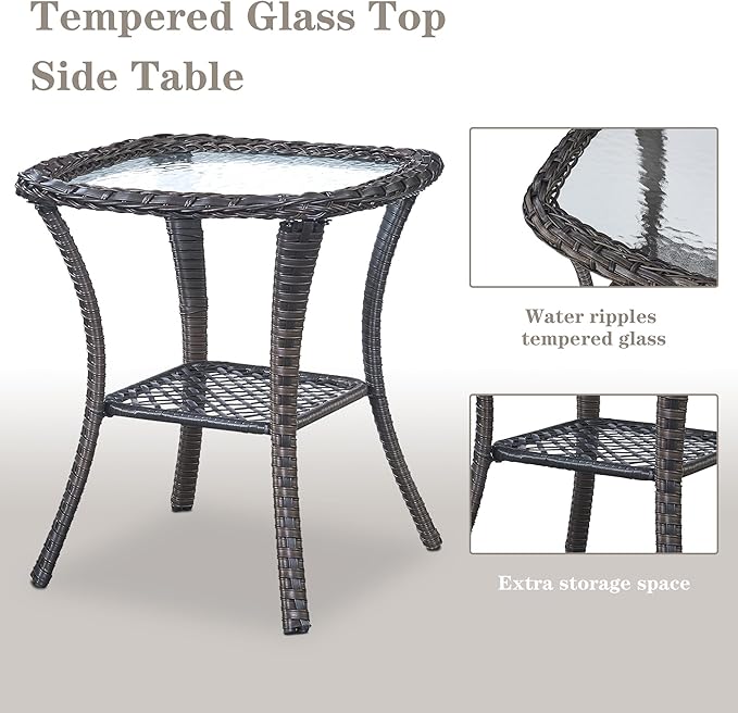 3 PCS Patio Furniture Set - Mixed Grey Wicker Swivel Rocking Chair Set with Side Table