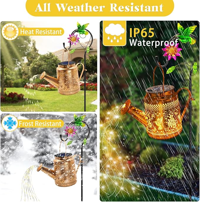 2 Pack Solar Lanterns Outdoor Waterproof,Hummingbird Watering Can Garden Decor,Hanging Solar Path Lights Yard Art,Outside Patio Decorations Gardening Birthday Gifts for Mom Grandma Women (Warm White)