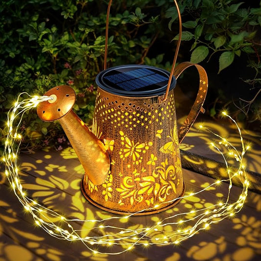 Anordsem Solar Watering Can Lights: Garden Light Outdoor Waterproof for Yard Decorative - Butterfly Hanging Lantern with Hook Patio Path Proch Decor - Gardening Gifts for Women Mom Grandma