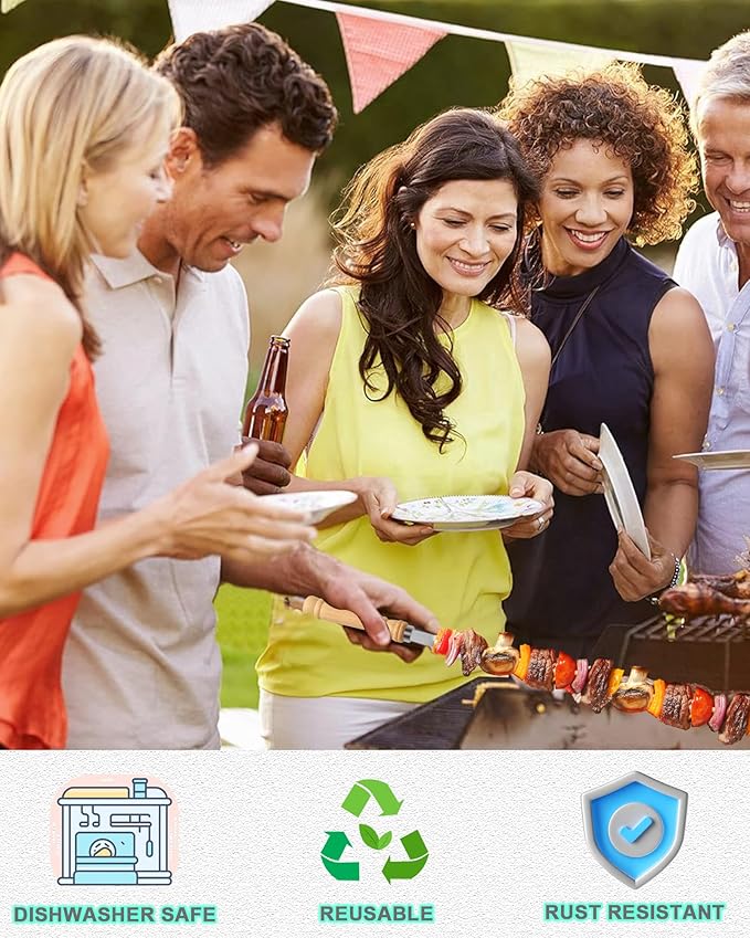 21.5 inch Long Flat Skewers for Kabobs (12 PCS),0.4" Wide 304 Stainless Steel Barbecue Kebab Skewers for Grilling with Wood Handle,Durable for BBQ Metal Kabob Skewer Sticks for Outdoor