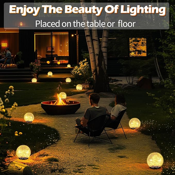 Garden Solar Ball Lights Outdoor Waterproof, 30 LED Cracked Glass Globe Solar Power Ground Lights for Path Yard Patio Lawn, Christmas Decoration Landscape Warm White(2 Pack 3.9'')