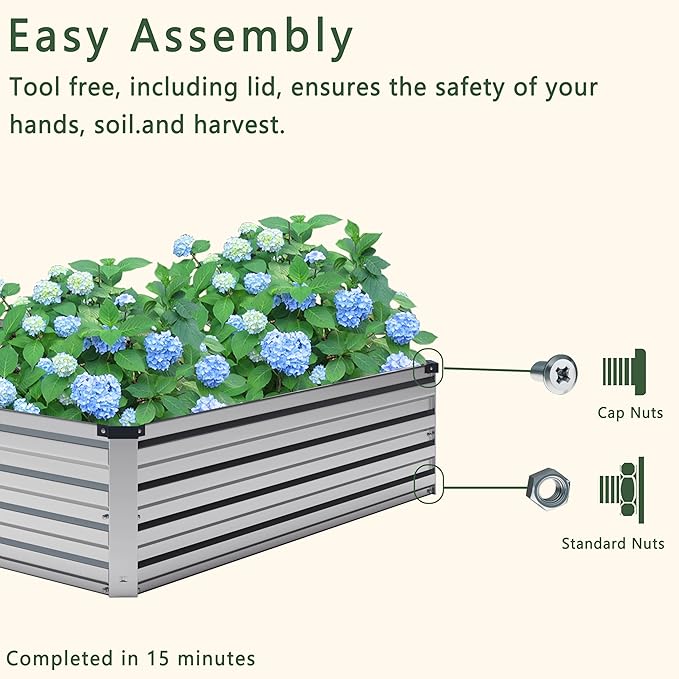12x2x1FT Galvanized Raised Garden Bed Kit,Vegetable Boxes-Rectangle Metal Flower Box,Large Planter Raised Beds Outdoor Garden for Planting,Fruit,Herb-Sliver
