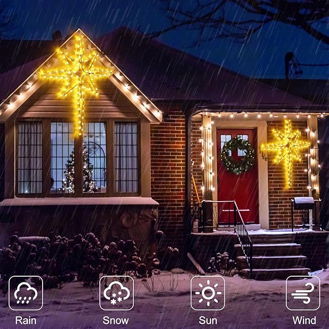 22" Bethlehem Star Outdoor Christmas Lights 90 LEDs Christmas Tree Lights Hanging Lights Mains Powered Polaris Christmas Decorations,Star of Bethlehem Lights for New Year Holiday Wedding Party Decor