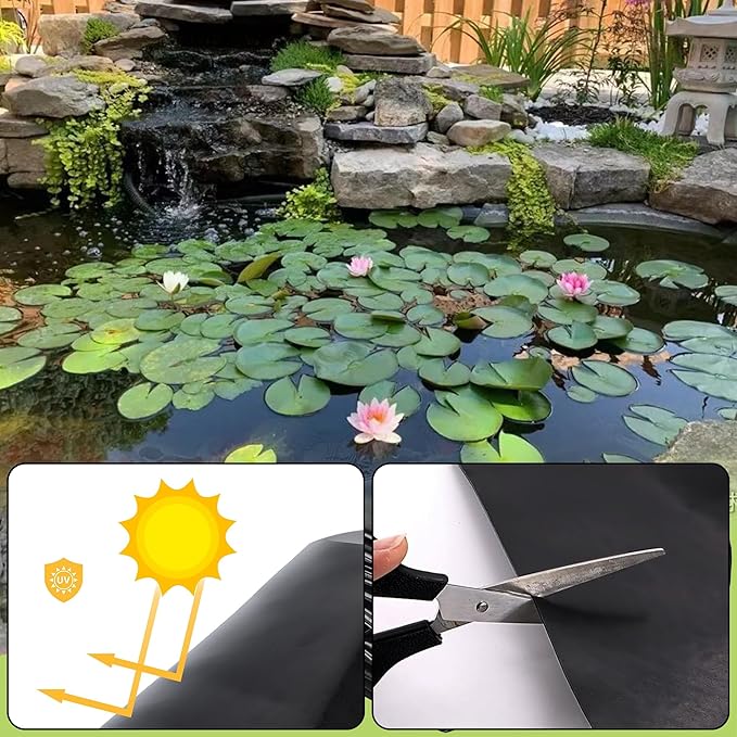 16 x 16 FT Pond Liner, 20 Mil Fish Pond HDPE Liner, Pond Liners for Outdoor Ponds, Koi Ponds, Garden Fountain, Waterfall