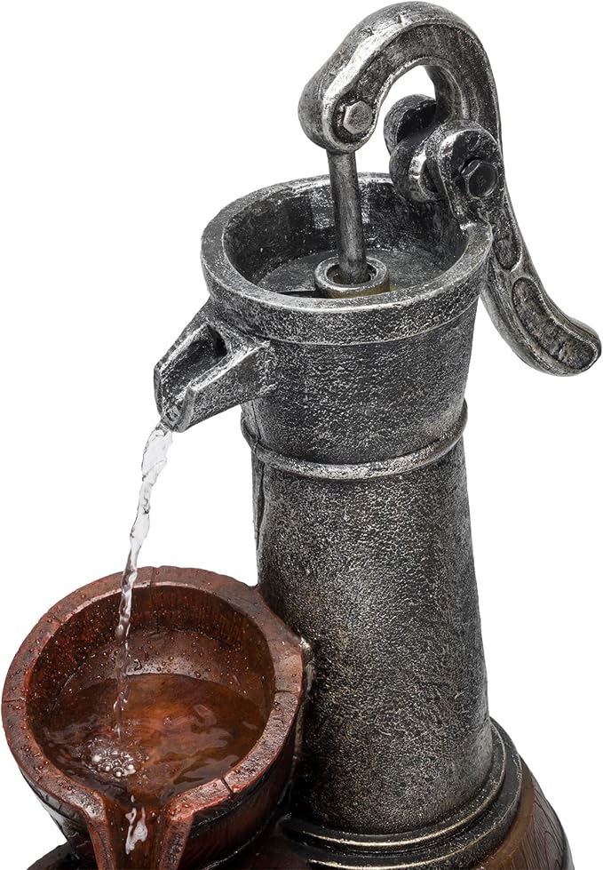 Alpine Corporation ZEN403S Indoor/Outdoor Floor Vintage Farmhouse Barrel Fountain, Rustic Waterfall for Garden, 24", Brown