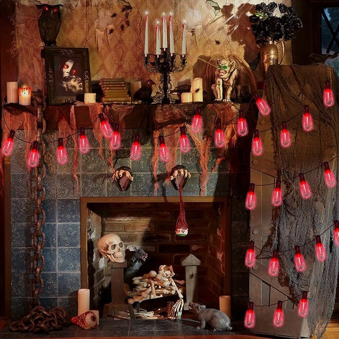 10Ft Halloween LED String Lights Outdoor with 10 ST40 Red Blood Drop Lights, UL Listed Connectable Halloween Patio Lights Set for Indoor Outdoor Backyard Garden Halloween Christmas Party Decor