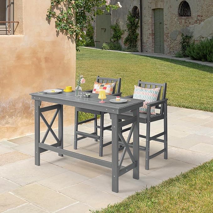 41" Outdoor Bar Table, HDPE Adirondack Outdoor Bar Table, All Weather Outside Bar Counter Height Tables Balcony Furniture, HDPE Patio Bar Tables for Bistro, Deck, Porch, Poolside, Smoke Gray
