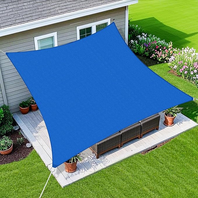 Amagenix Sun Shade Sail 9'X12' Curved Edge Outdoor Shade Canopy Blue Breathable 95% UV Block Shade Cloth for Patio Garden Backyard (We Make Custom Size)