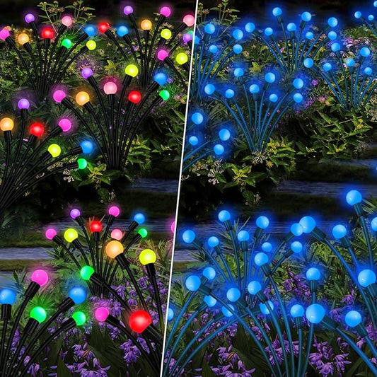 4 Pack 40 LED Solar Firefly Lights,2 Pack Multicolor+2 Pack Blue
