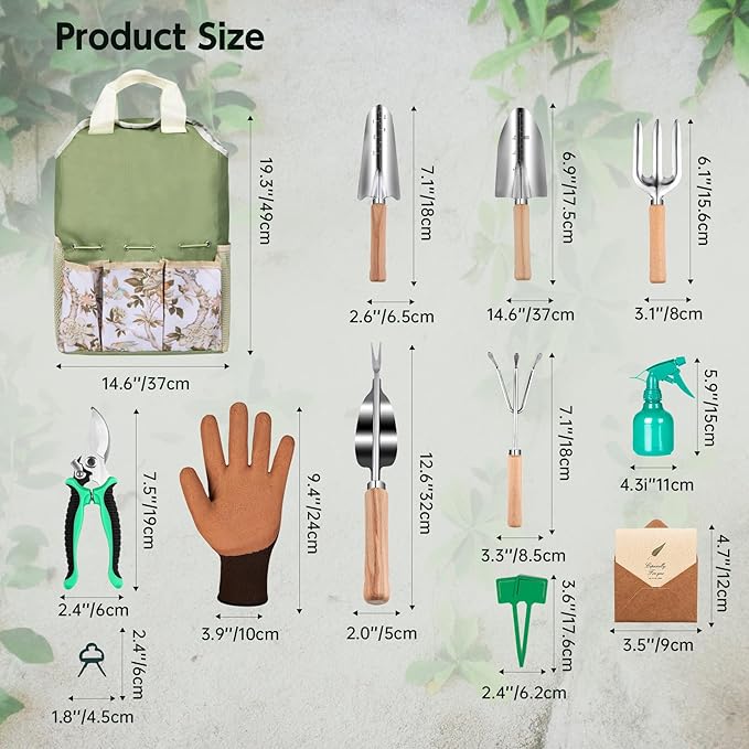 Gardening Tools Set of 12-Piece, Rust-Proof Durable Stainless Steel Gardening Supplies, Heavy Duty Gardening Hand Tools with Floral Storage Bag, Ideal Gardening Gifts for Women and Men