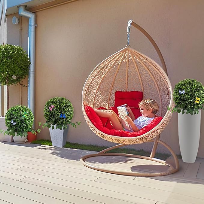 28" Artificial Boxwood Ball Bush, UV Resistant Topiary Tree Faux Boxwood Ball Shaped Porch Bushes with Ground Spike Artificial Bushes for Outdoors Front Door Decor Home Garden (6, Green)