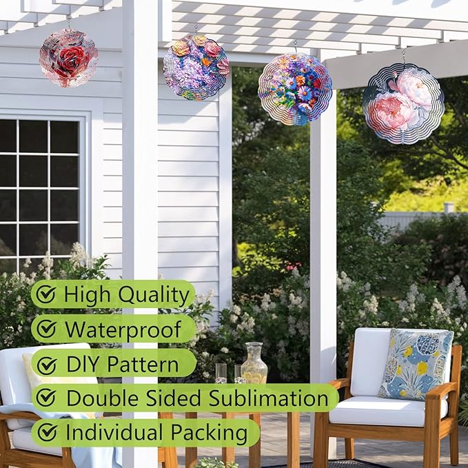 5 Pack Sublimation Wind Spinner Blanks 8 Inch,3D Wind Spinners Sublimation Blanks Products Bulk Aluminum Metal Sublimation Blank Wind Spinner for DIY Gift Indoor Outdoor Decoration